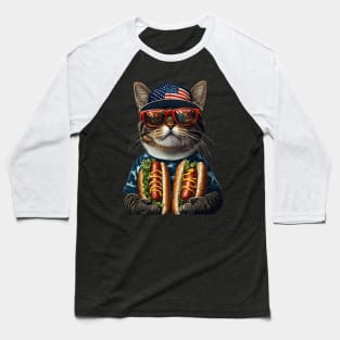 American Shorthair Hotdog Funny Patriotic 4th of July Cat Lover Baseball T-Shirt